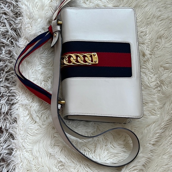 Gucci White and Gold Sylvie Pink Floral Shoulder Bag - Picture 9 of 15